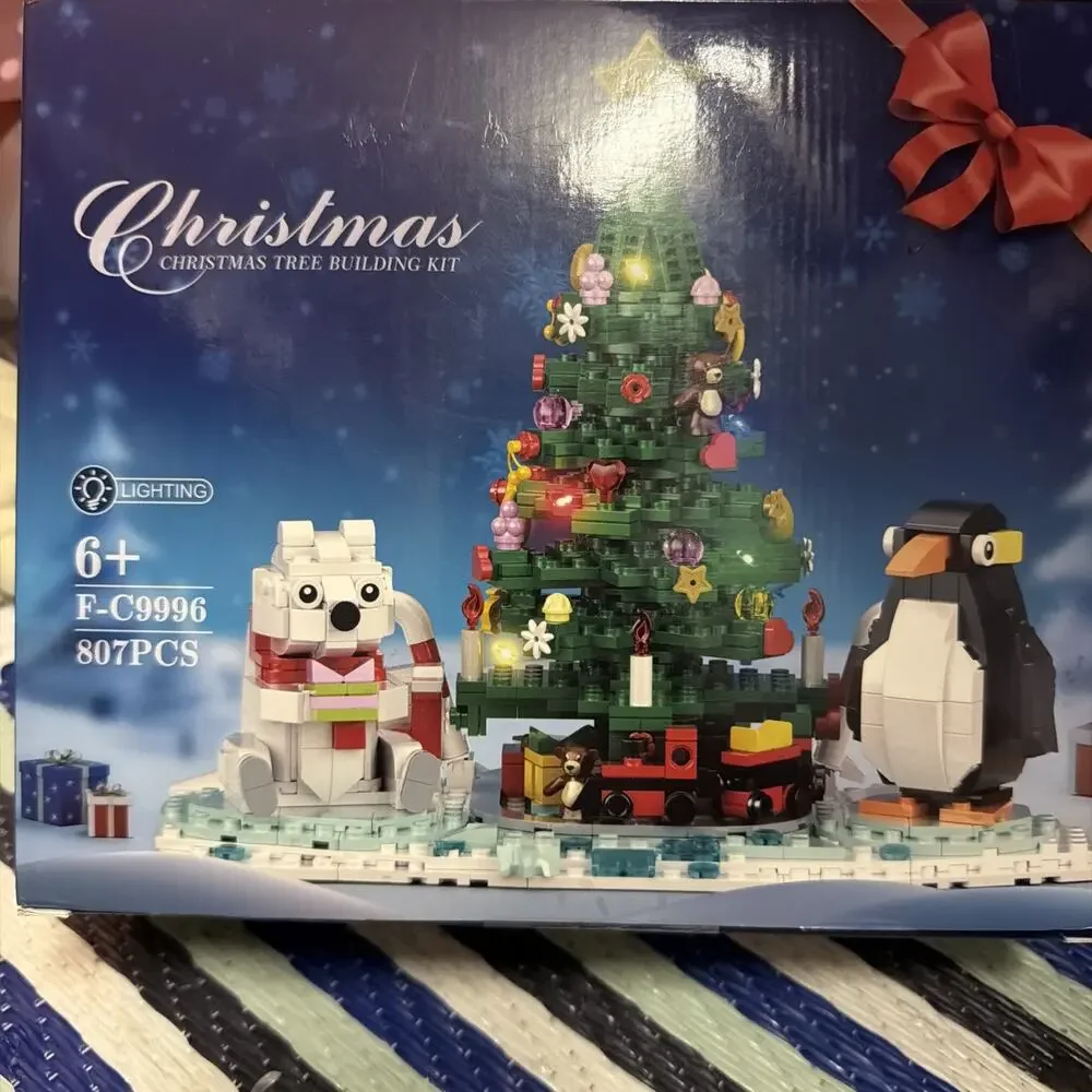 Penguin Snowman Santa Claus Christmas Tree Building Blocks Light Up